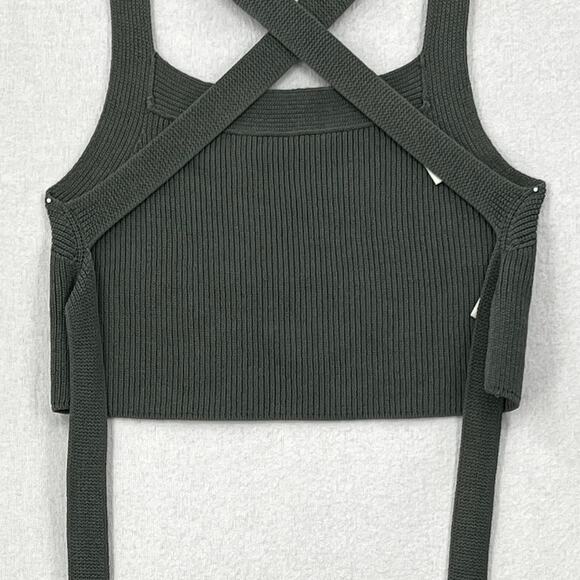 ARITZIA WILFRED Cayenne Crop Ribbed Knit Halter Top Womens M Green Tie Open Back - Picture 10 of 15
